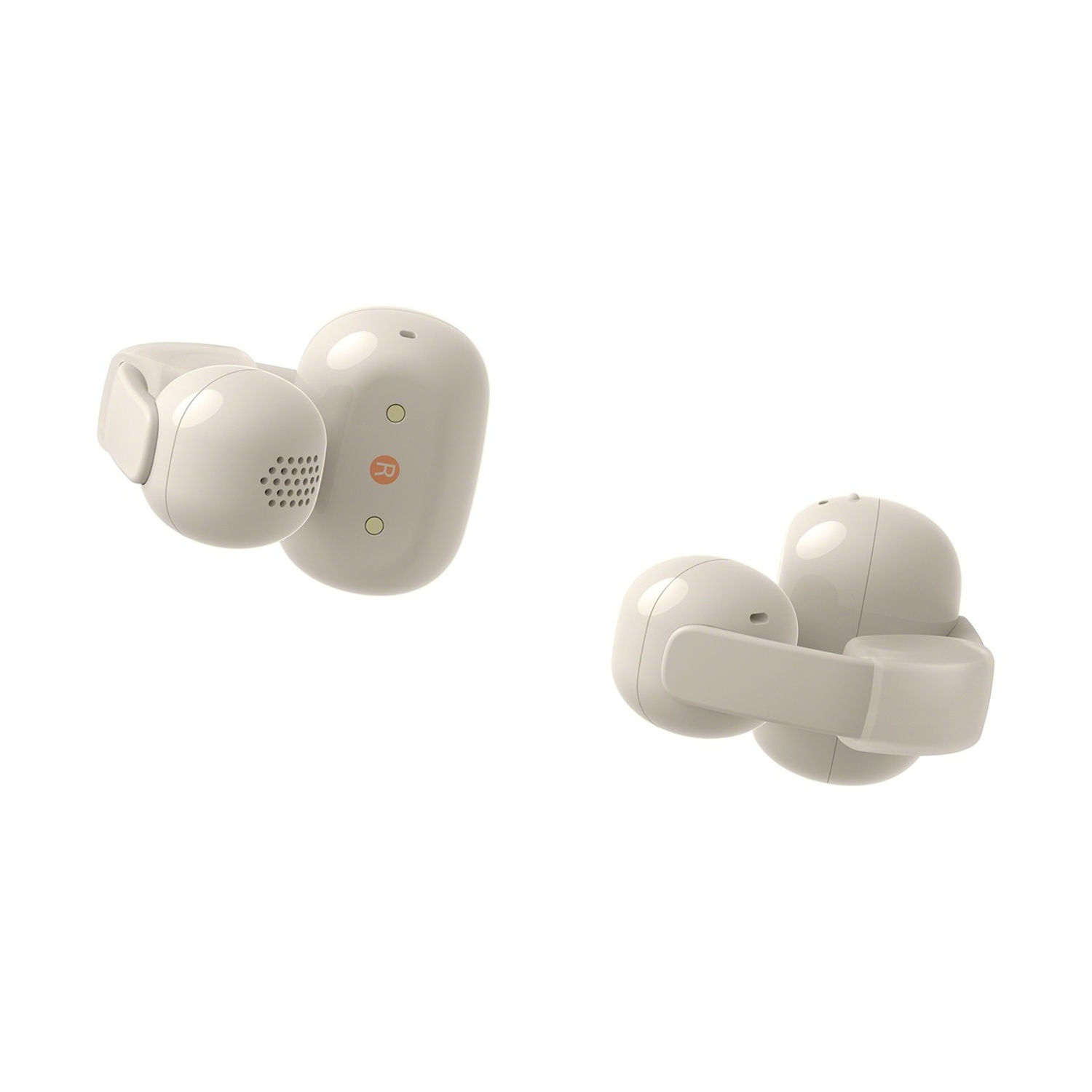 Due auricolari wireless bianchi su sfondo bianco.