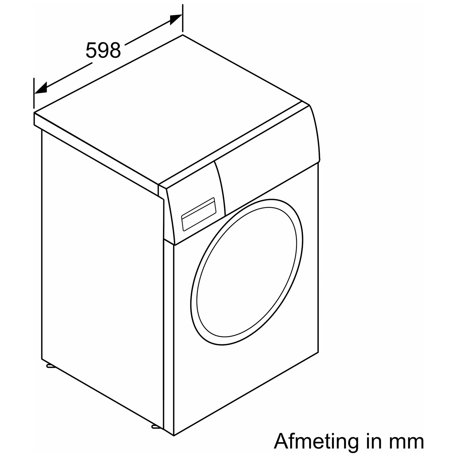 Technical drawing of a washing machine with dimension 598 mm.