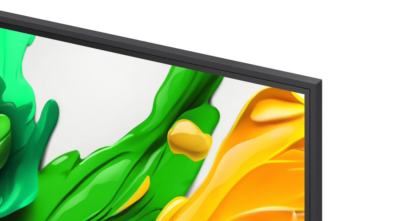 A black screen displaying fluid green and yellow shapes.