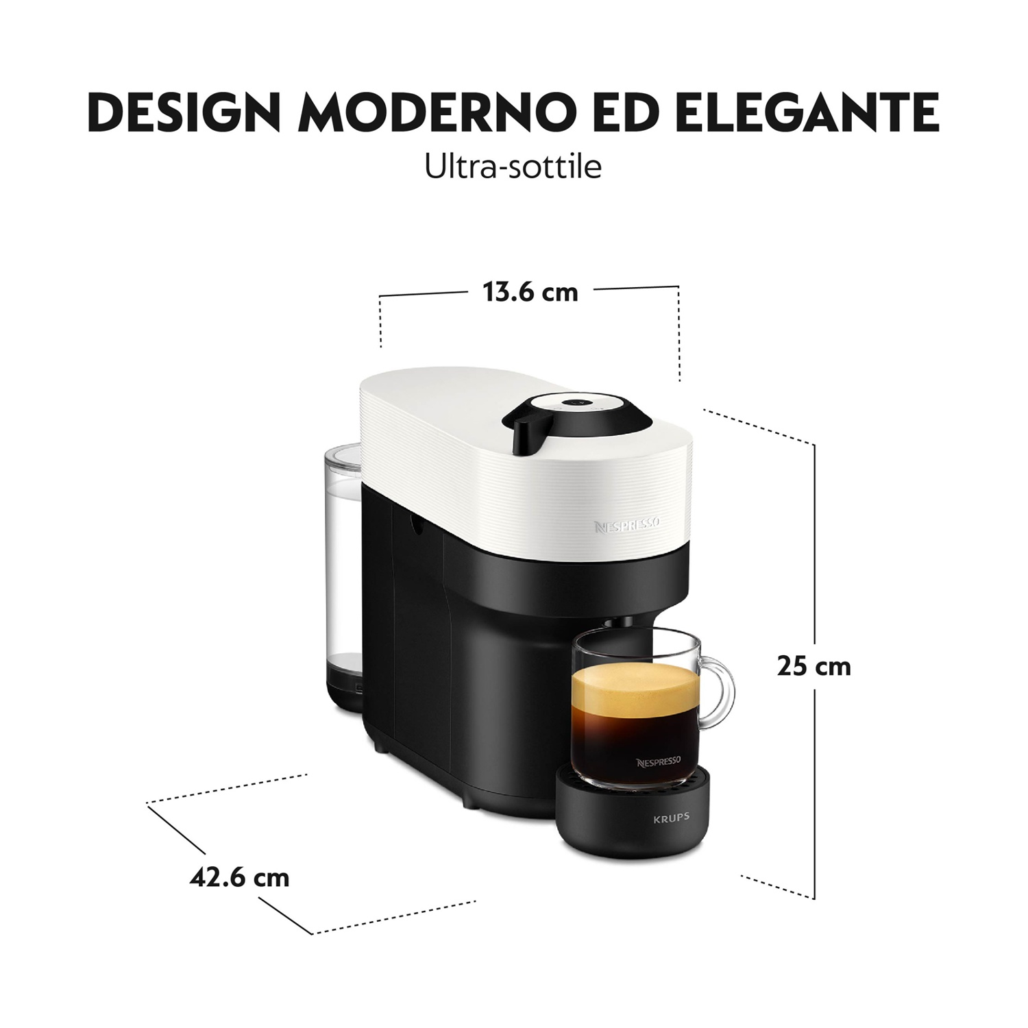 Macchina da caffè moderna con caraffa del latte integrata e tazza.