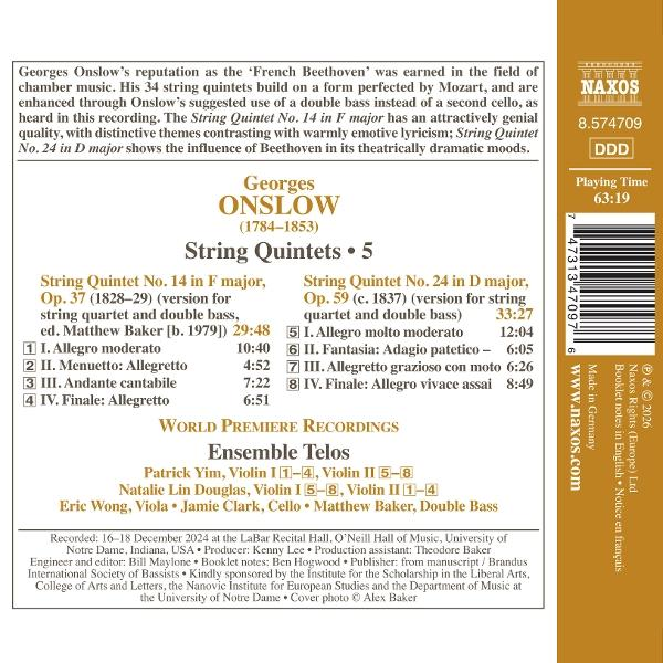 CD-Cover mit Georges Onslows Streichquintetten, Naxos-Logo und Werkdetails.