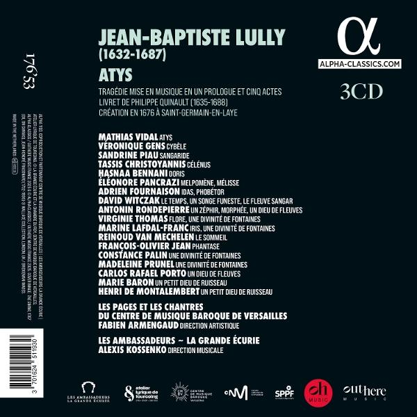 CD-Cover für Jean-Baptiste Lully, Atys, 3CDs, Alpha Classics.