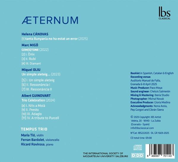 Eine CD-Hülle mit Musikernamen und Titellisten. Oben steht "ÆTERNUM" und "IBS CLASSICAL".