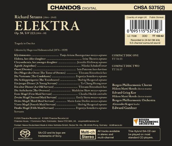 CD-Hülle mit Richard Strauss' Elektra, Besetzung, Titeln und Logos.