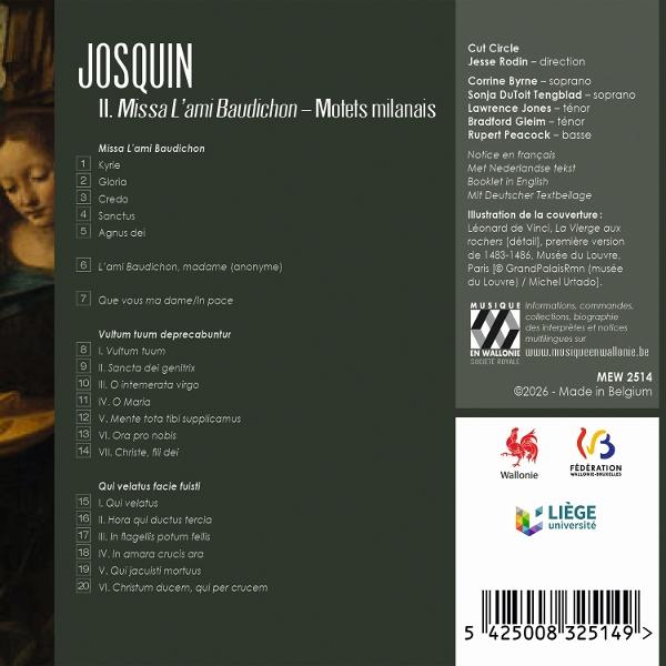 Cover: "Josquin II. Missa L'ami Baudichon" mit Werkliste, Künstlern und Logos.