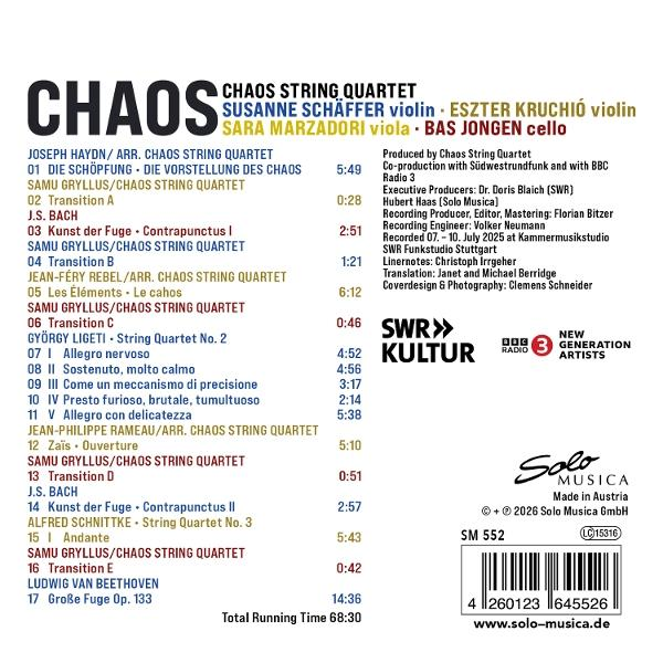 Albumcover mit Titel 'Chaos', Namen der Musiker und Trackliste.