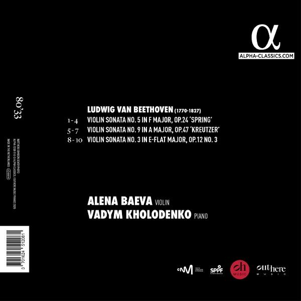 Rückseite: Beethoven Violinsonaten von Baeva & Kholodenko. Alpha Classics Logo.