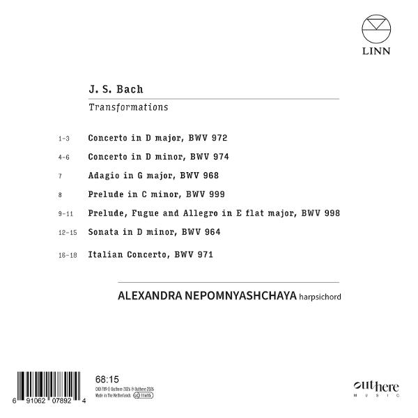 Titelliste J. S. Bachs "Transformations" mit Werken, aufgeführt von Alexandra Nepomnyashchaya.