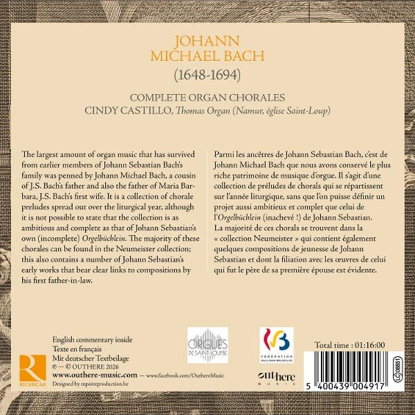 Albumcover mit Titel 'Johann Michael Bach Complete Organ Chorales'.