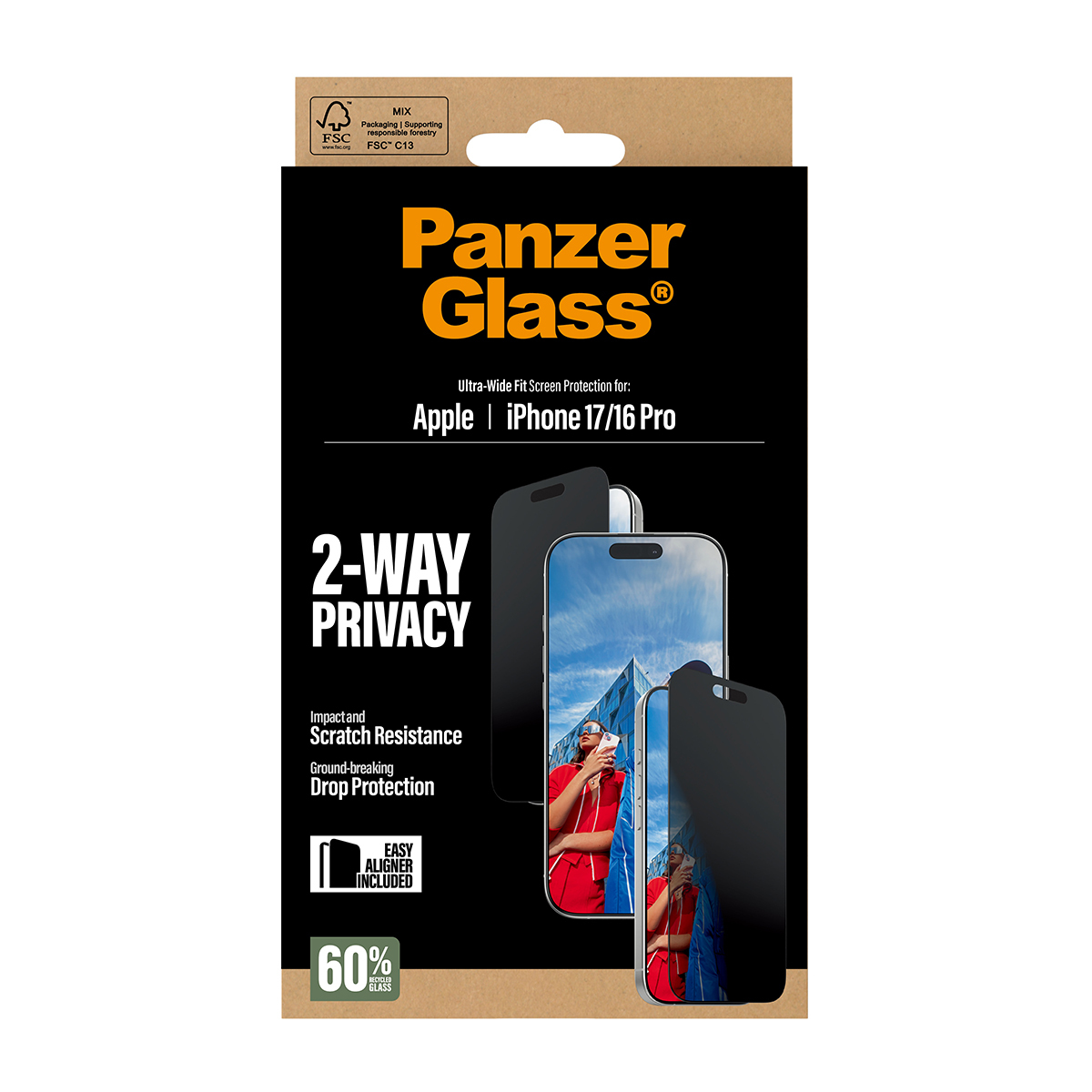 Panzer Glass Hülle für Apple iPhone 17/16 Pro, 2-Wege-Privatsphäre, stoß- & kratzfest.