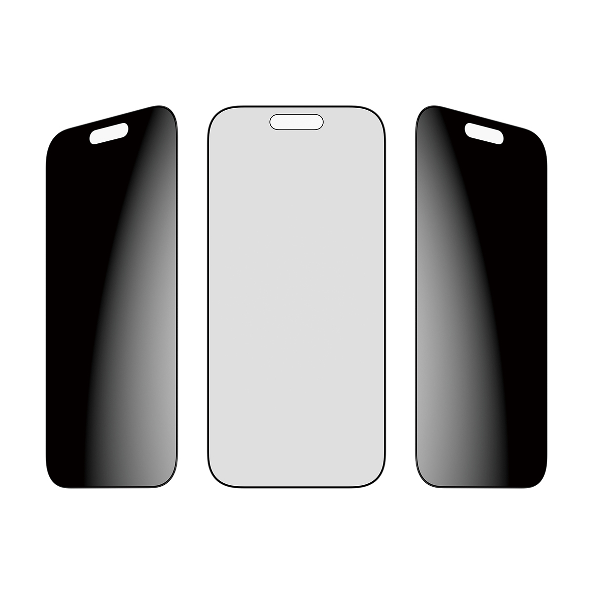 Drei Schutzfolien für Smartphones, eine weiße und zwei schwarze.