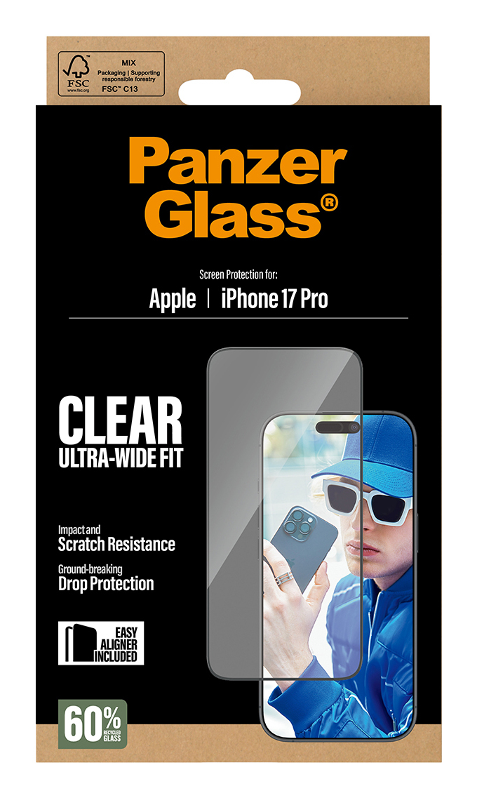Panzer Glass Hülle für iPhone 17 Pro mit klarem, breitem Sitz.