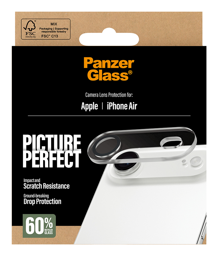 Panzer Glass iPhone Air Kamera Linsenschutz mit "PICTURE PERFECT" Aufdruck.
