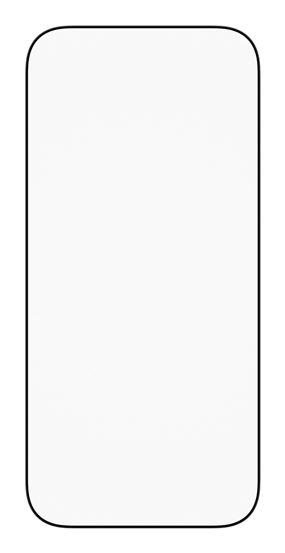 Ein aufrechtes, leeres Smartphone mit abgerundeten Ecken auf weißem Hintergrund.