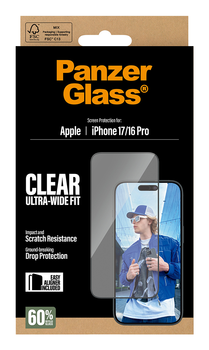 Panzer Glass Hülle für iPhone 17/16 Pro mit klarem, breitem Sitz.