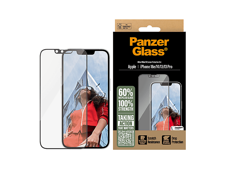 PanzerGlass Screen Protector Ultra-Wide Fit, Displayschutzglas, für Apple iPhone 16e 14 13 13 Pro — Foto 5 von 5