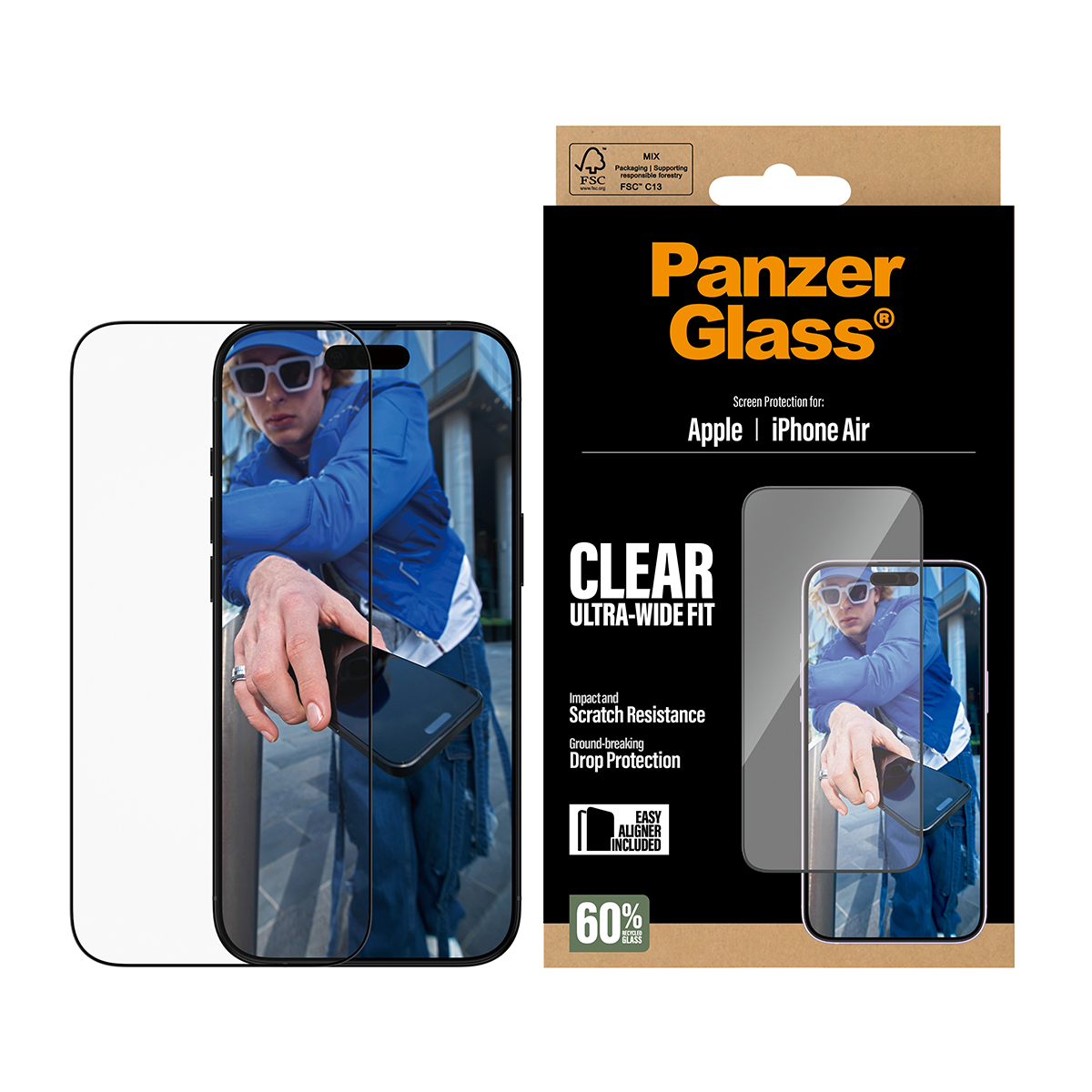 Panzer Glass Displayschutz für Apple iPhone Air mit Aufsteller.