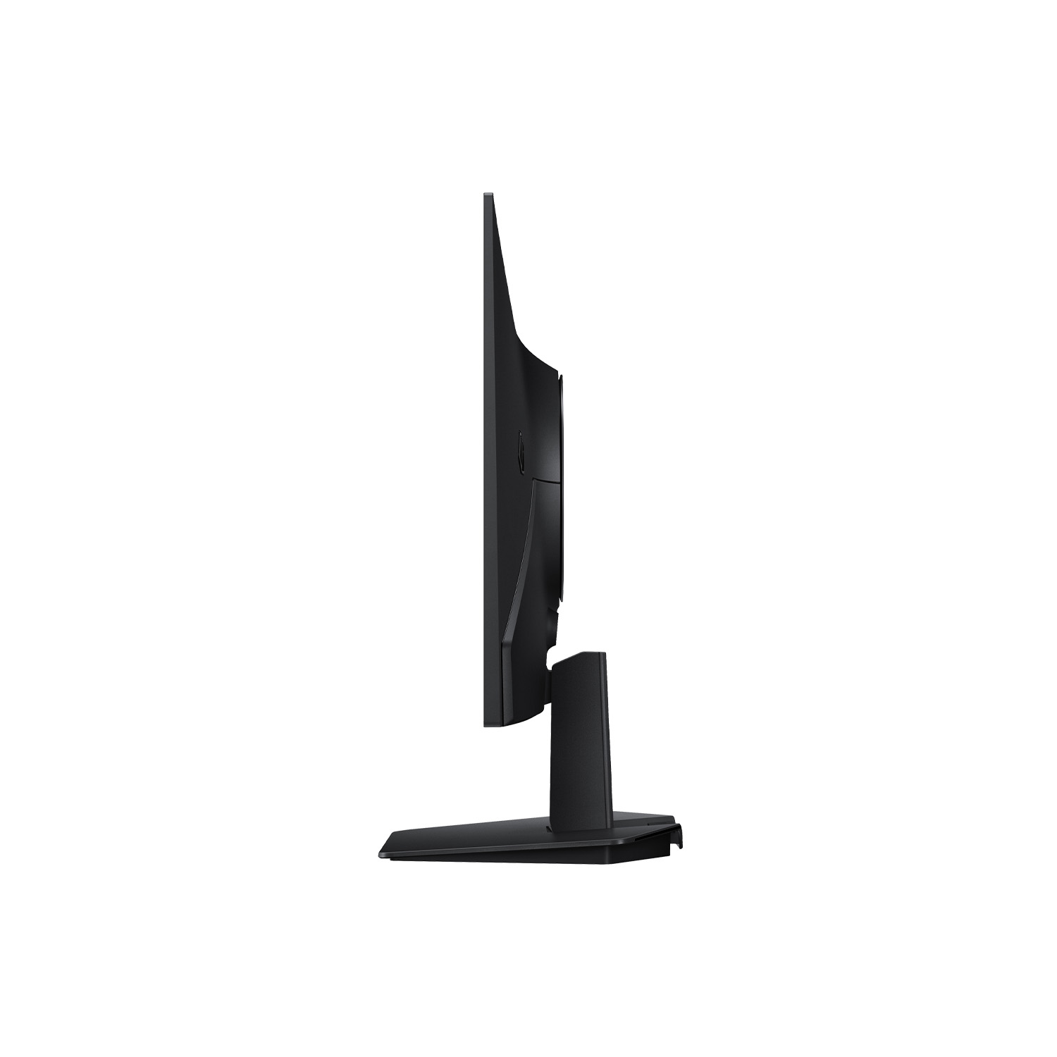 Un monitor de ordenador negro sobre su base, visto de lado.