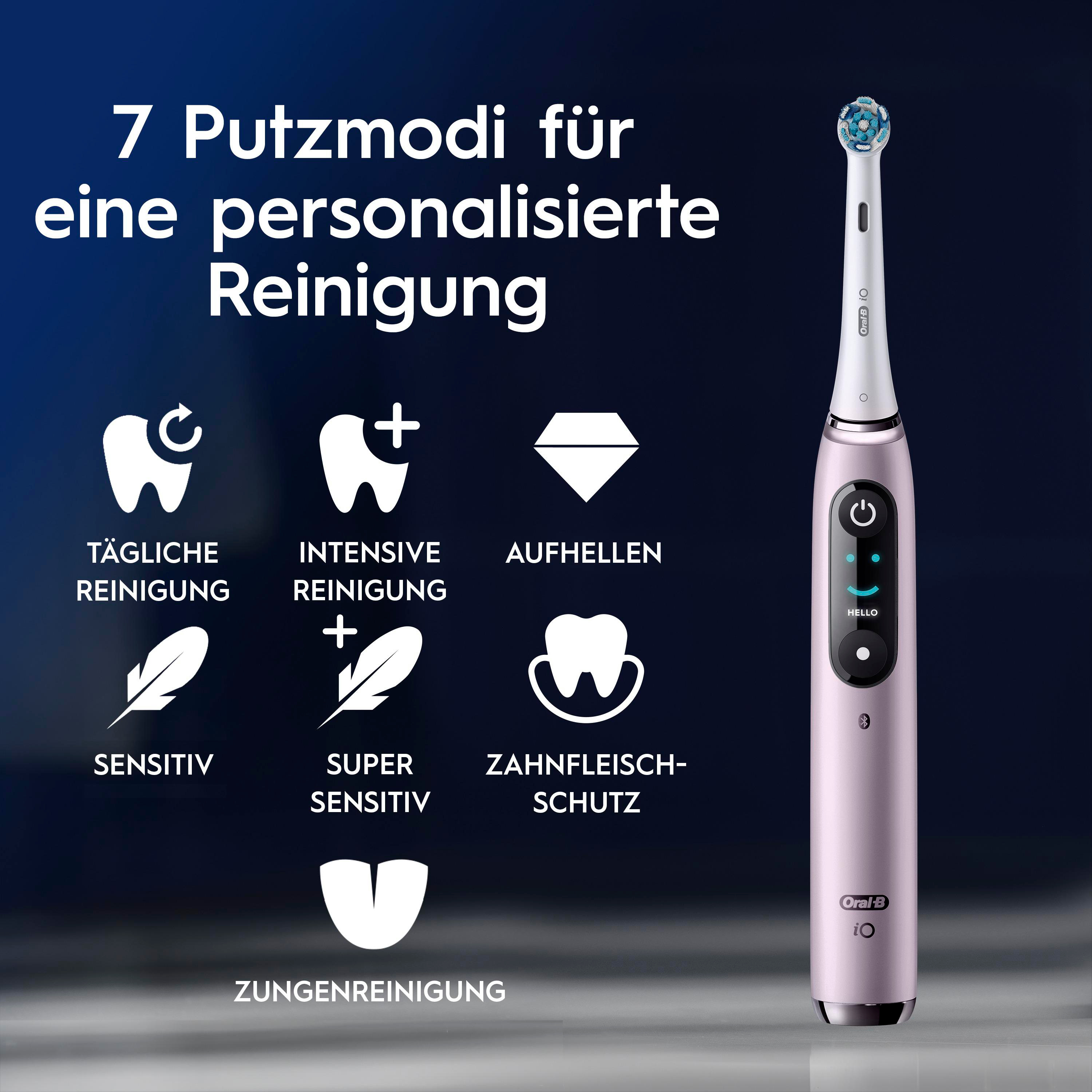 Elektrische Zahnbürste mit 7 Reinigungsmodi: Täglich, Intensiv, Aufhellen, Sensitiv, Super Sensitiv, Zahnfleischschutz, Zunge.
