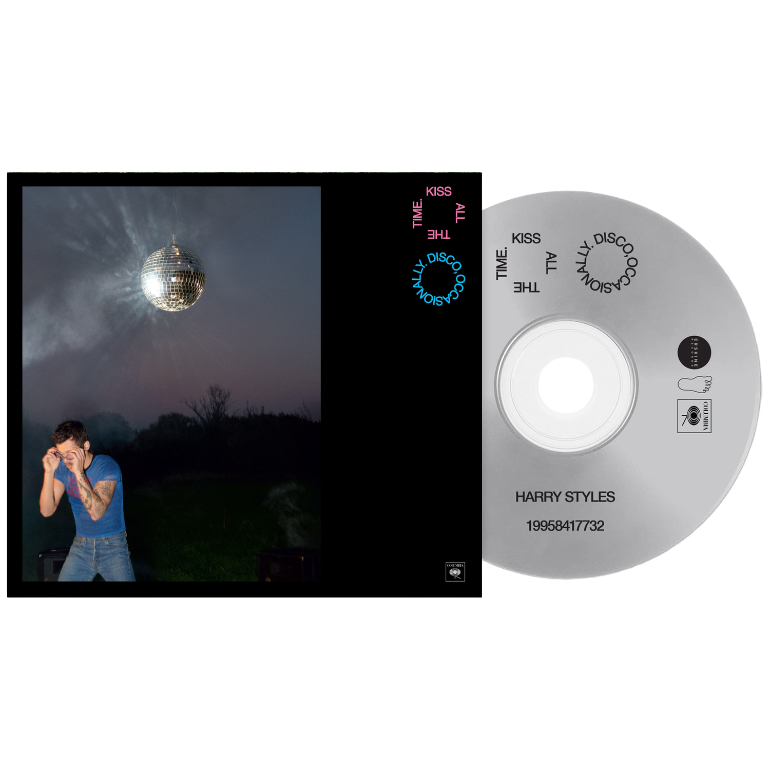 Harry Styles CD with disco ball cover and silver CD.