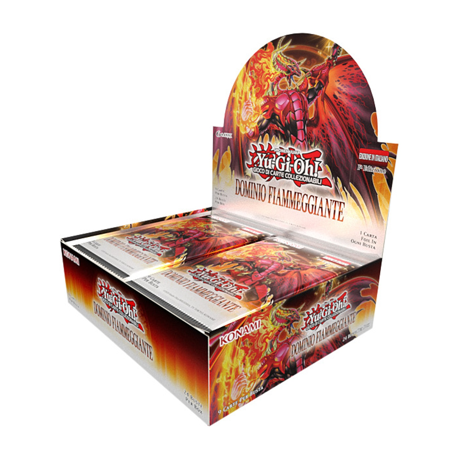 Una scatola di gioco di carte collezionabili Yu-Gi-Oh! con un drago rosso sul coperchio.