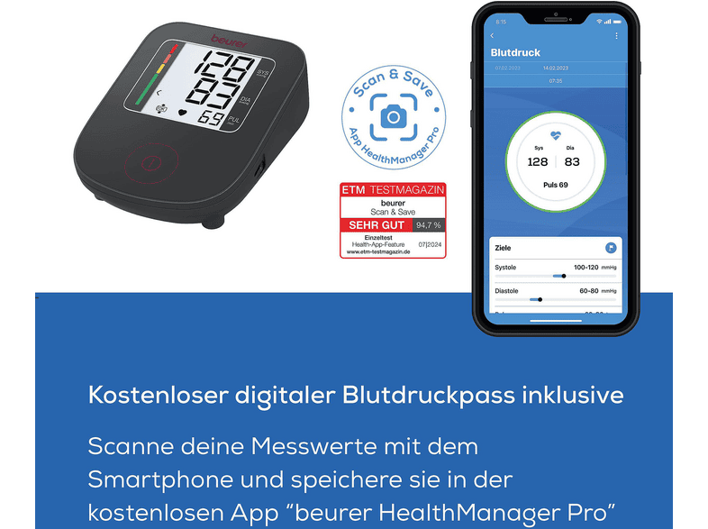 Beurer 610.15 BM 23 Limited Edition Blutdruckmessgerät (Netz-/Batteriebetrieb, Messung am Oberarm, von 22-42 cm) — Foto 3 von 5