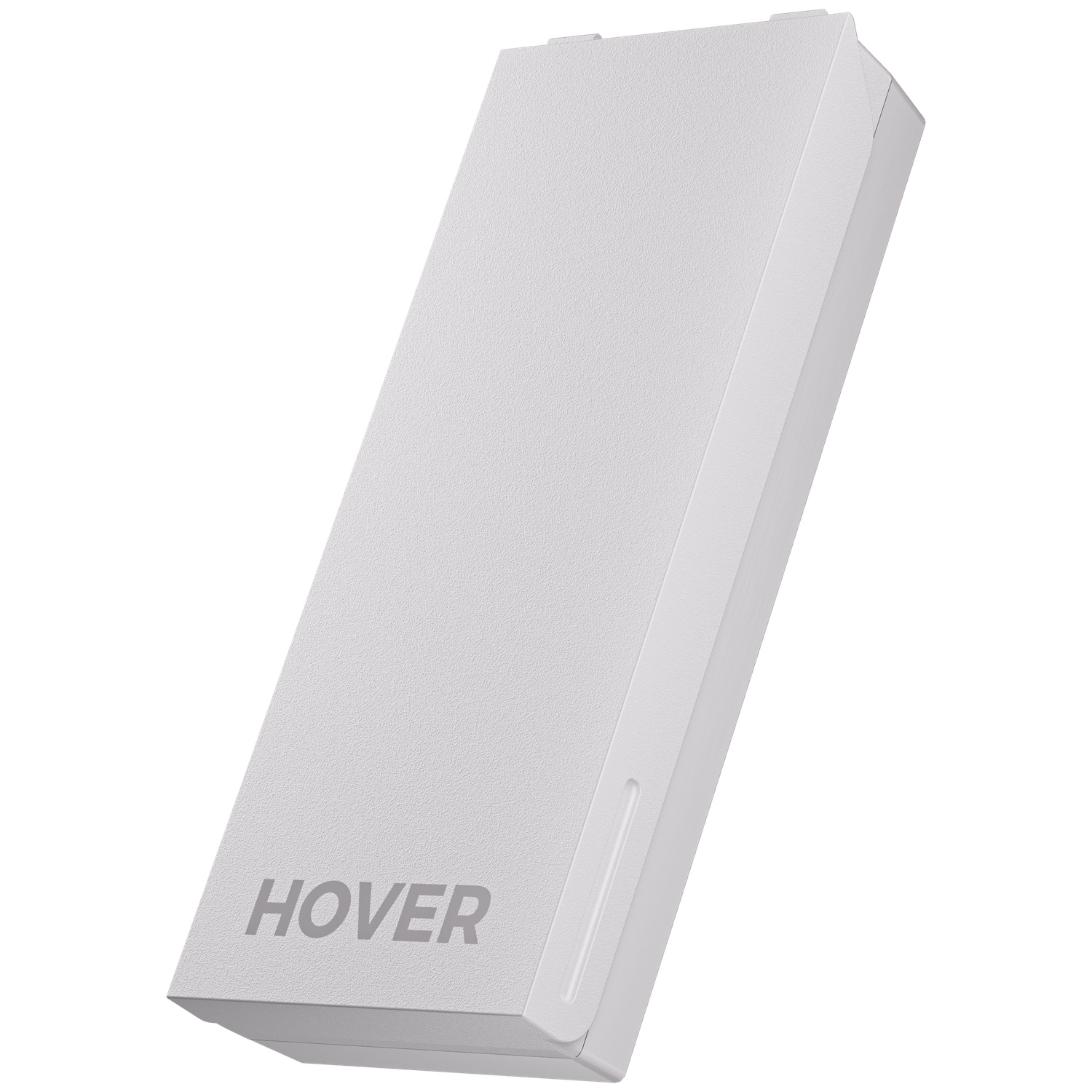 Een wit, rechthoekig apparaat met de tekst HOVER.