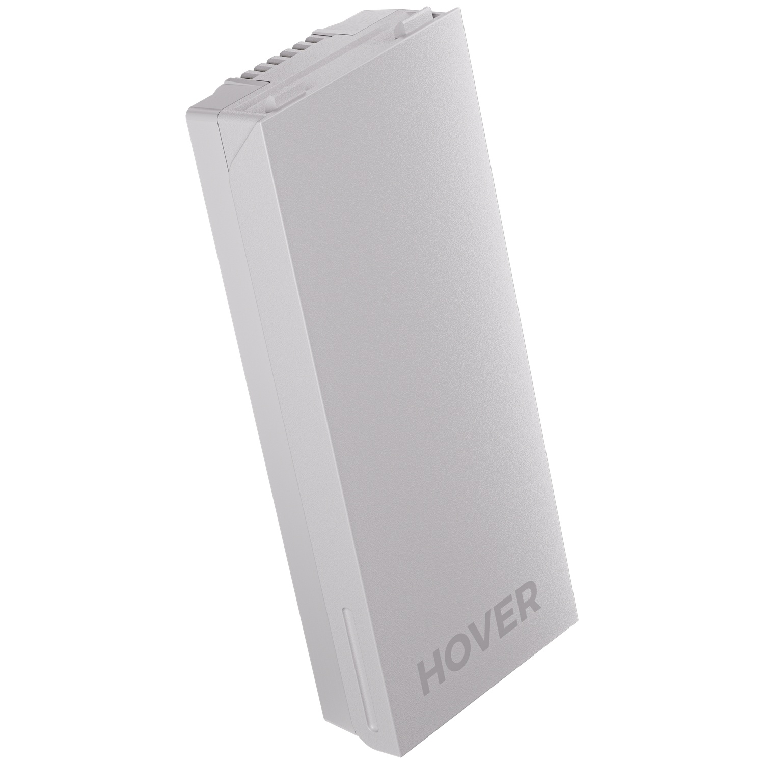 Een wit accupack met het HOVER-logo.