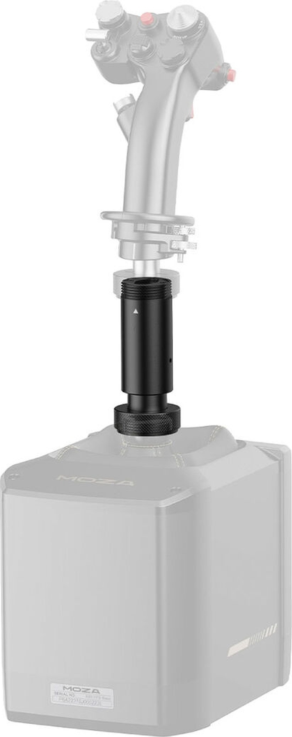Un adattatore nero collega un joystick a una base grigia.