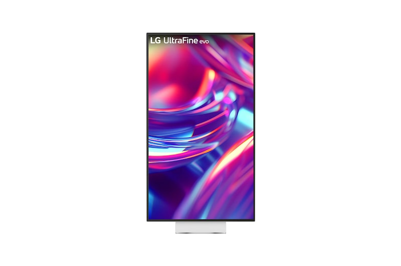 Monitor LG UltraFine Evo wyświetlający abstrakcyjne, kolorowe tło.