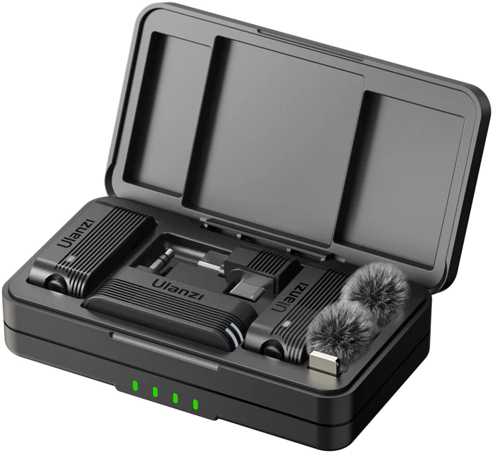 ULANZI A100 vezeték nélküli csiptetős mikrofon, 2 adó és 1 vevő, USB-C, 3,5 jack, fekete (UL-A014A)