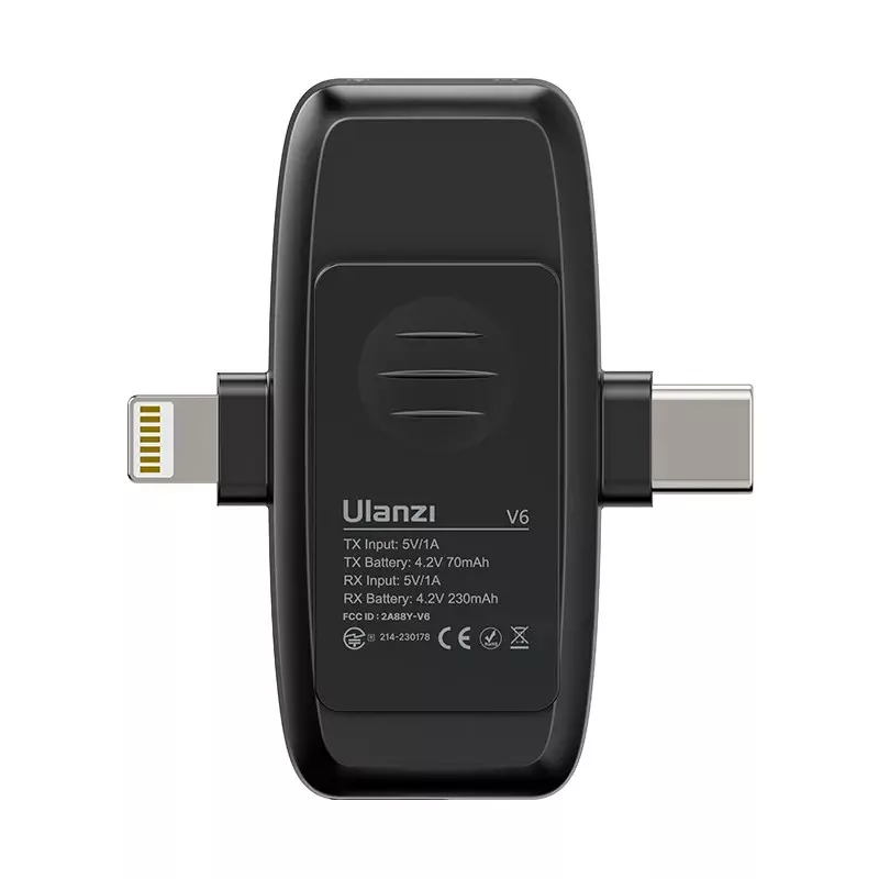 Fekete Ulanzi V6 adapter Lightning és USB-C csatlakozókkal.