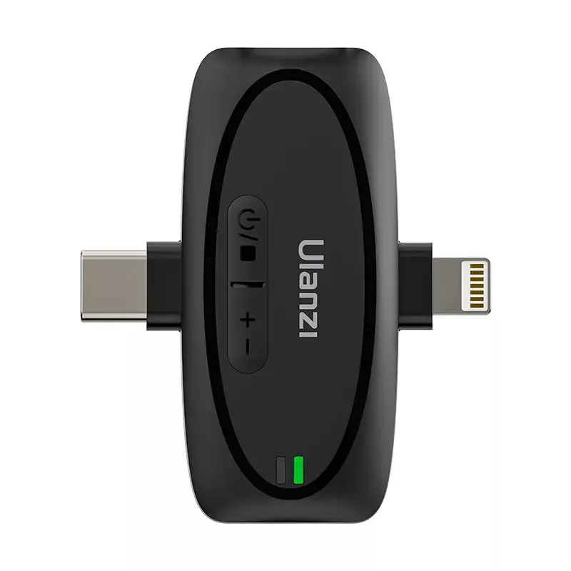 Fekete Ulanzi adapter USB-C és Lightning csatlakozókkal, be/ki és hangerő gombokkal.