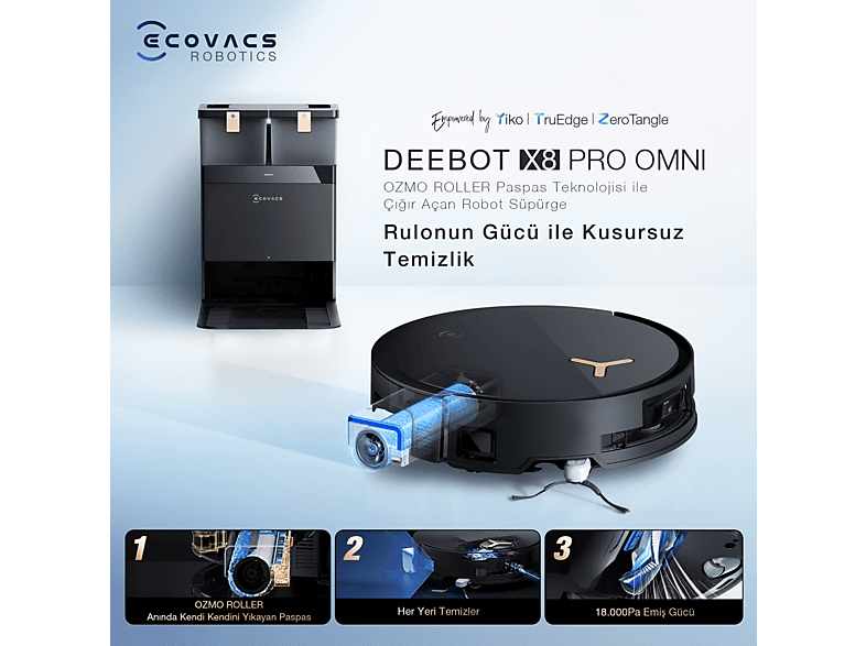 ECOVACS X8 Pro Omni Islak Kuru Robot Süpürge Siyah Fiyat & Özellik