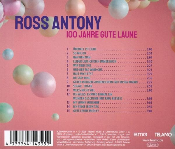 Albumcover von Ross Antony mit bunten Kugeln und Songliste.
