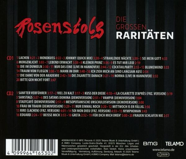 CD-Cover mit Songliste von Rosenstolz, Die Großen Raritäten.