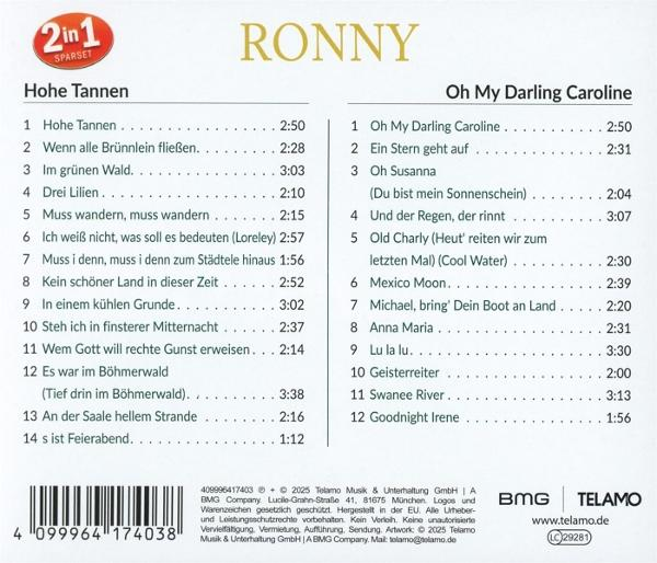 CD-Cover mit Songlisten für Hohe Tannen und Oh My Darling Caroline.