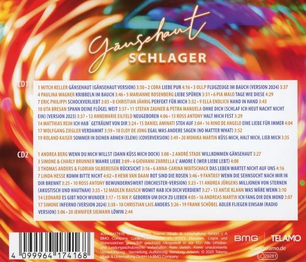 CD-Cover mit Songliste von "Gänsehaut Schlager". Enthält CD1 und CD2 Titel.