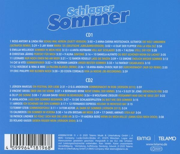 Cover mit Albumtitel "Schlager Sommer" und Tracklisten für CD1 und CD2.