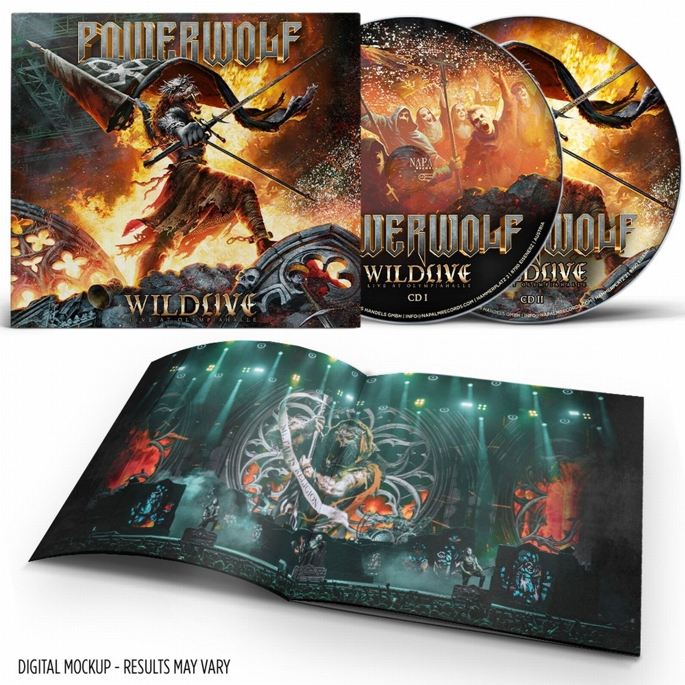 Album borító és CD-k egy farkasemberrel és tömeggel.