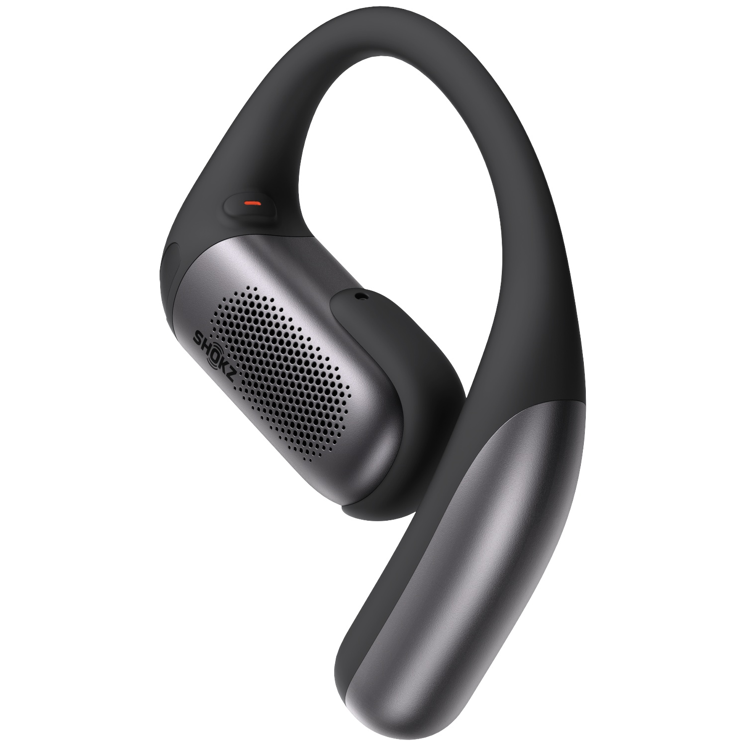 Zwarte over-ear koptelefoon met grijze accenten op witte achtergrond.