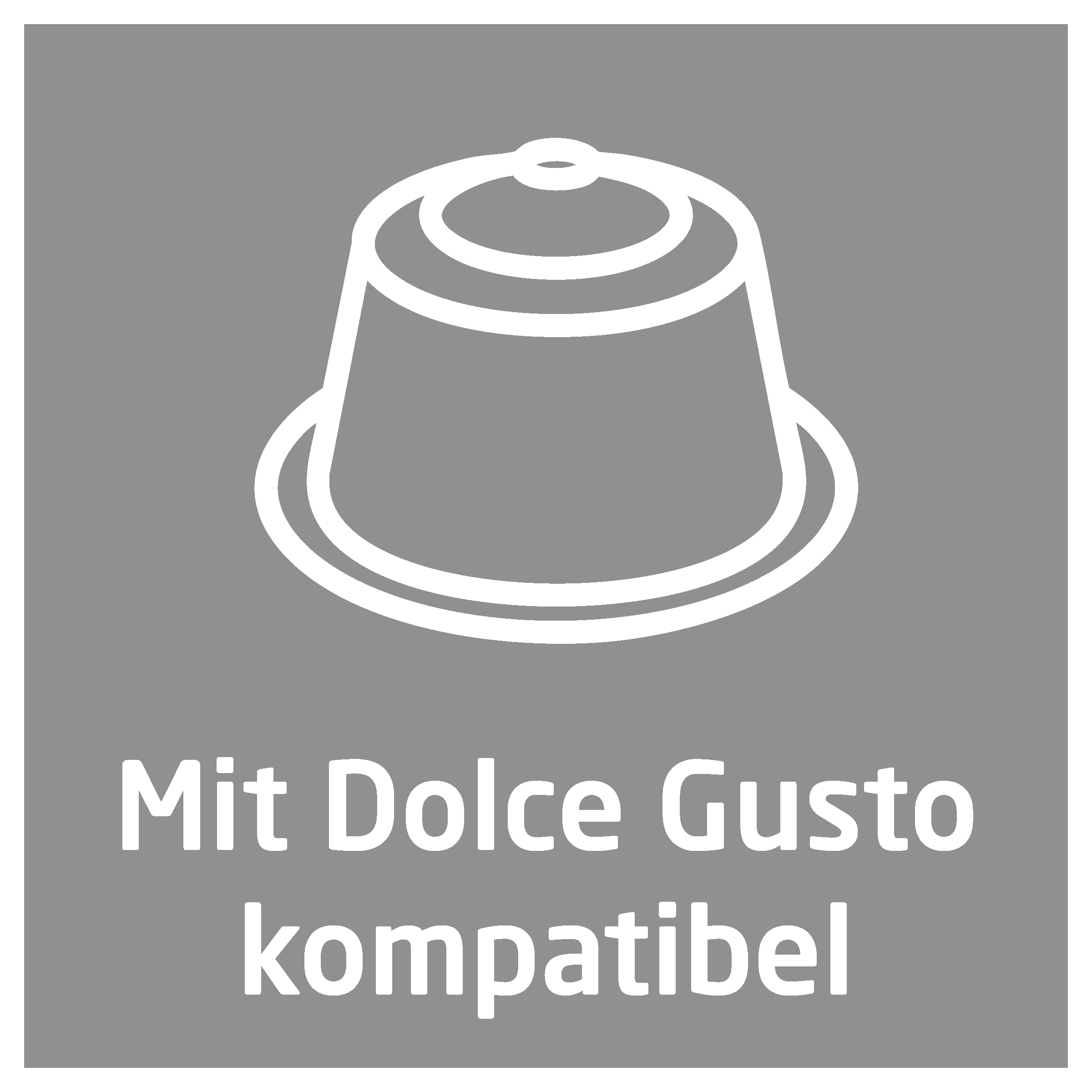 Kaffeekapsel-Symbol mit Text "Mit Dolce Gusto kompatibel".