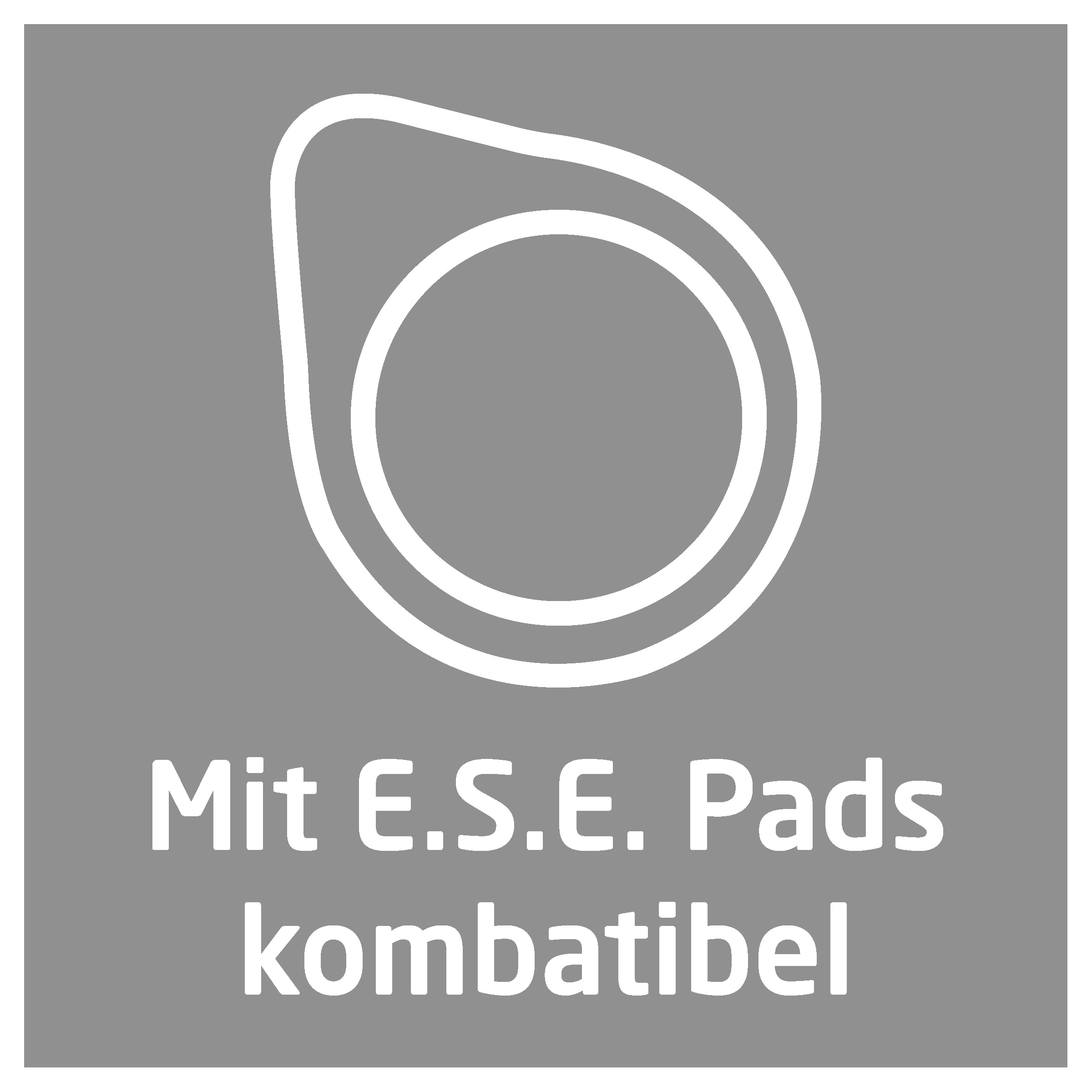 Kompatibel mit E.S.E. Pads. Weißes Symbol auf grauem Grund.