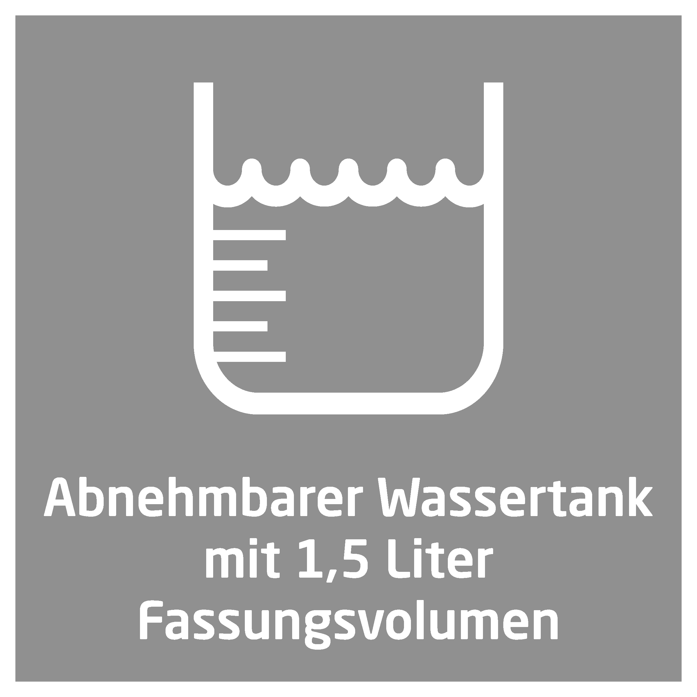 Abnehmbarer Wassertank mit 1,5 Liter Fassungsvermögen.