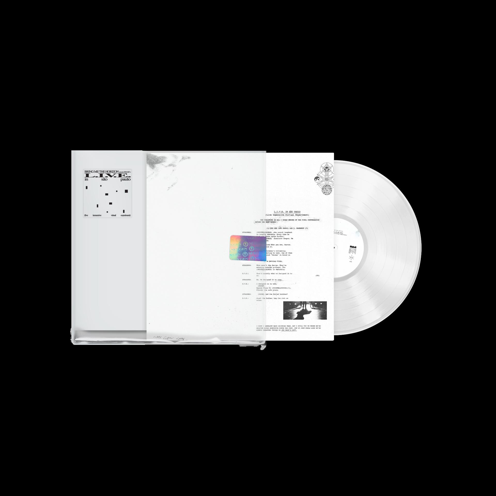 Schwarzes Vinylalbum mit bedrucktem Cover und Texten.