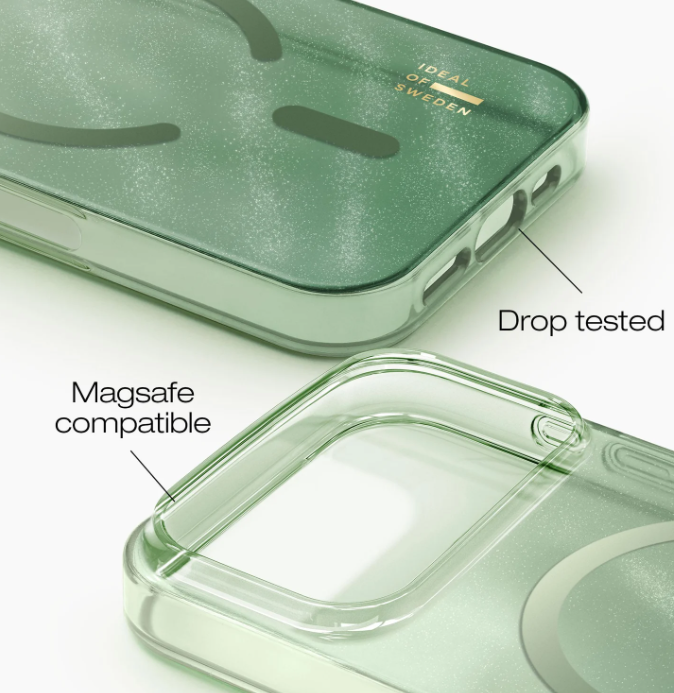 Zwei grüne Handyhüllen mit MagSafe und „Drop tested“-Aufdruck.