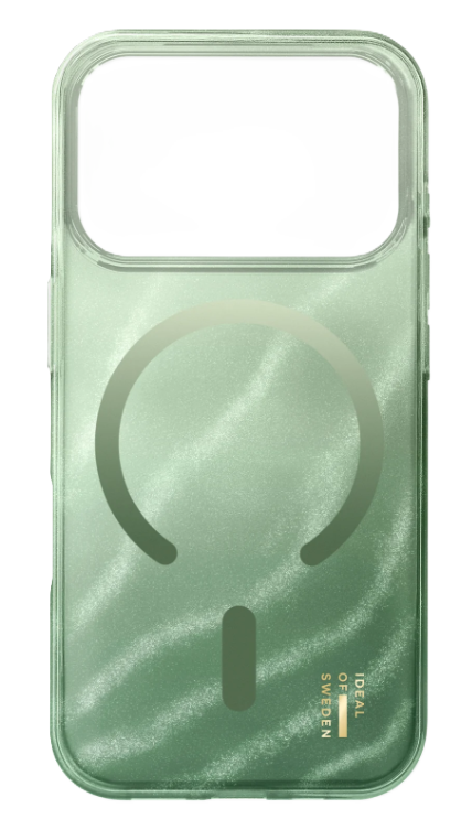 Grüne Handyhülle mit Magnetring und Streifenmuster.