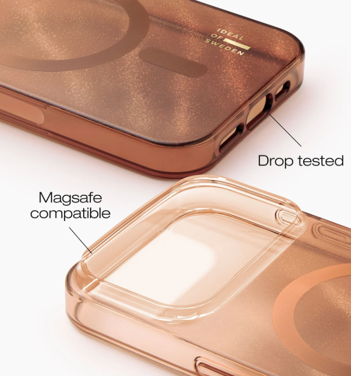 Transparente Handyhüllen mit Glitzer, MagSafe-kompatibel und sturzgetestet.