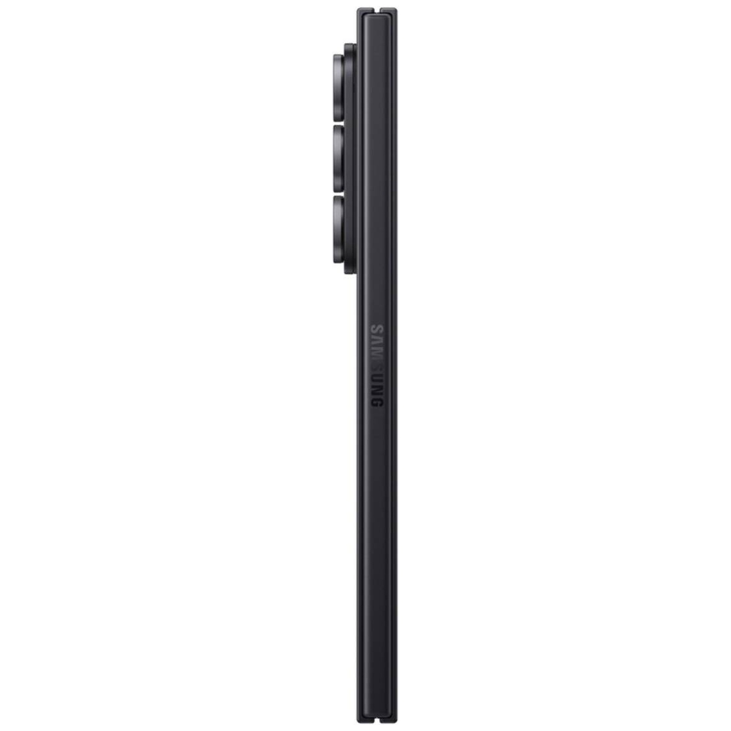 Dark gray Samsung smartphone in side profile showing three camera lenses.