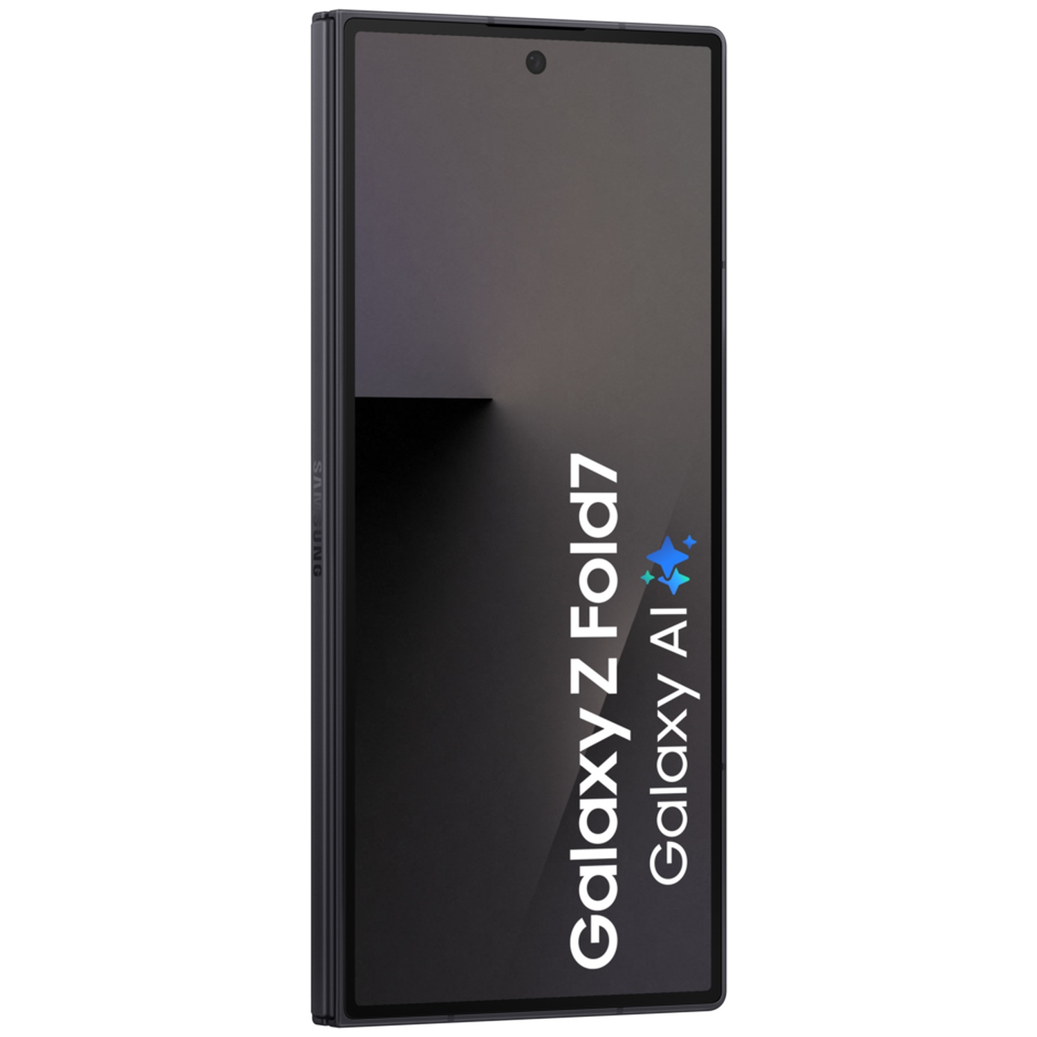 A closed black Samsung Galaxy Z Fold7 smartphone with "Galaxy Z Fold7 Galaxy AI" text.
